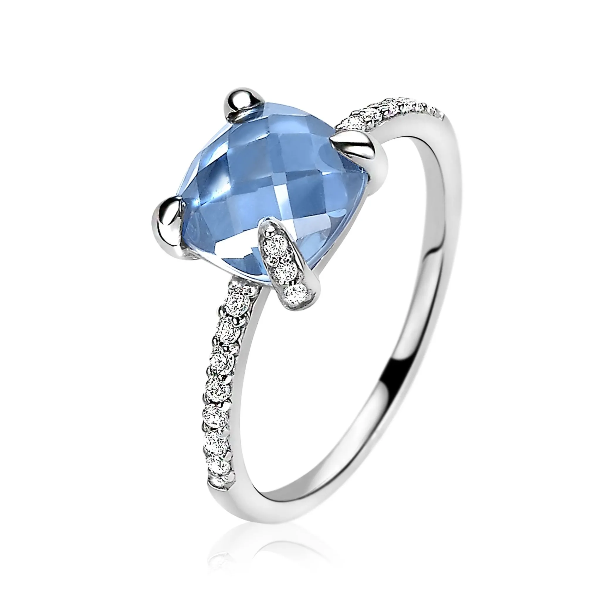 Outlet Zinzi zilveren ring vierkant blauw wit ZIR1470B
