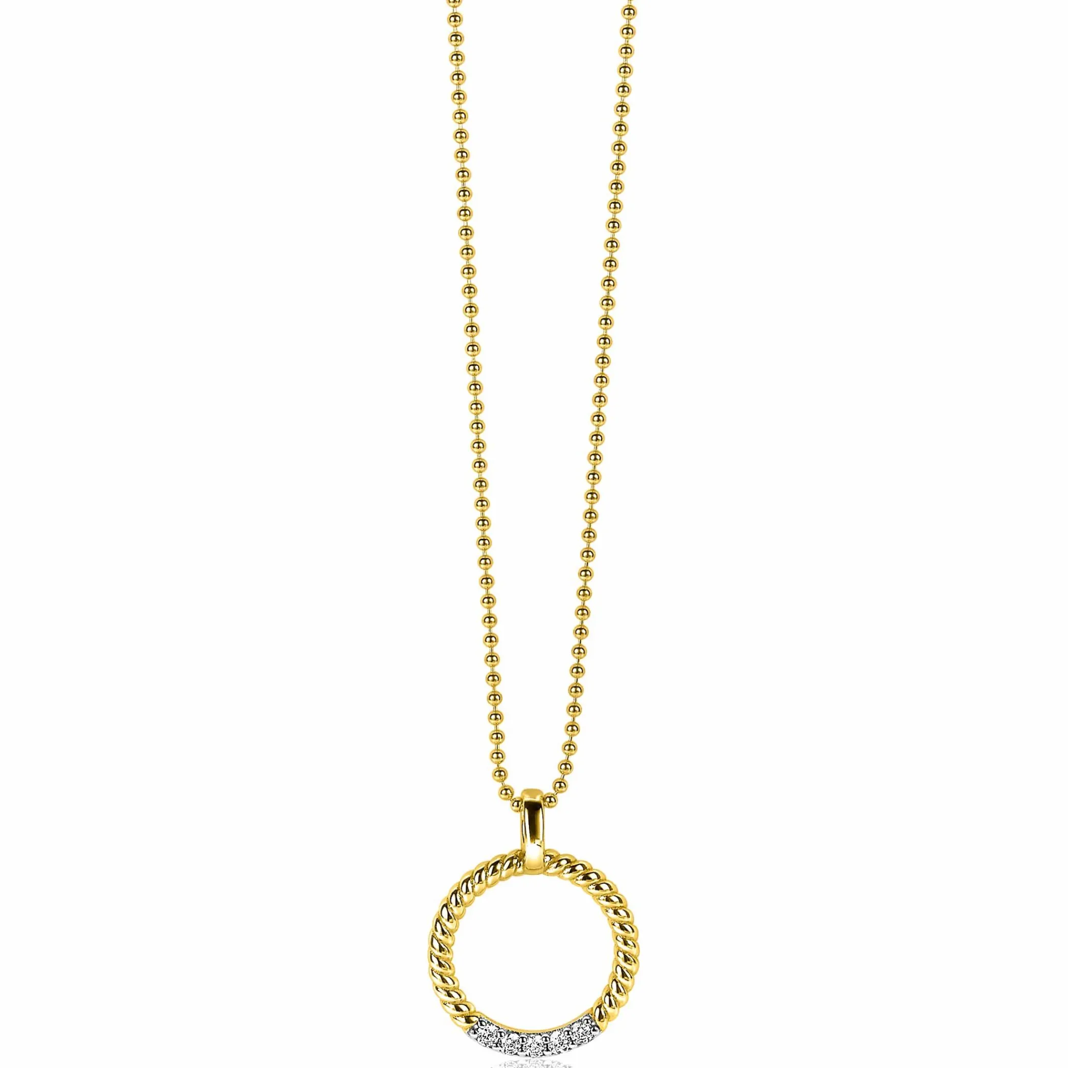 Discount Zinzi zilveren ronde hanger 22mm in geel verguld gedraaid witte zirconia ZIH2128Y (zonder collier)