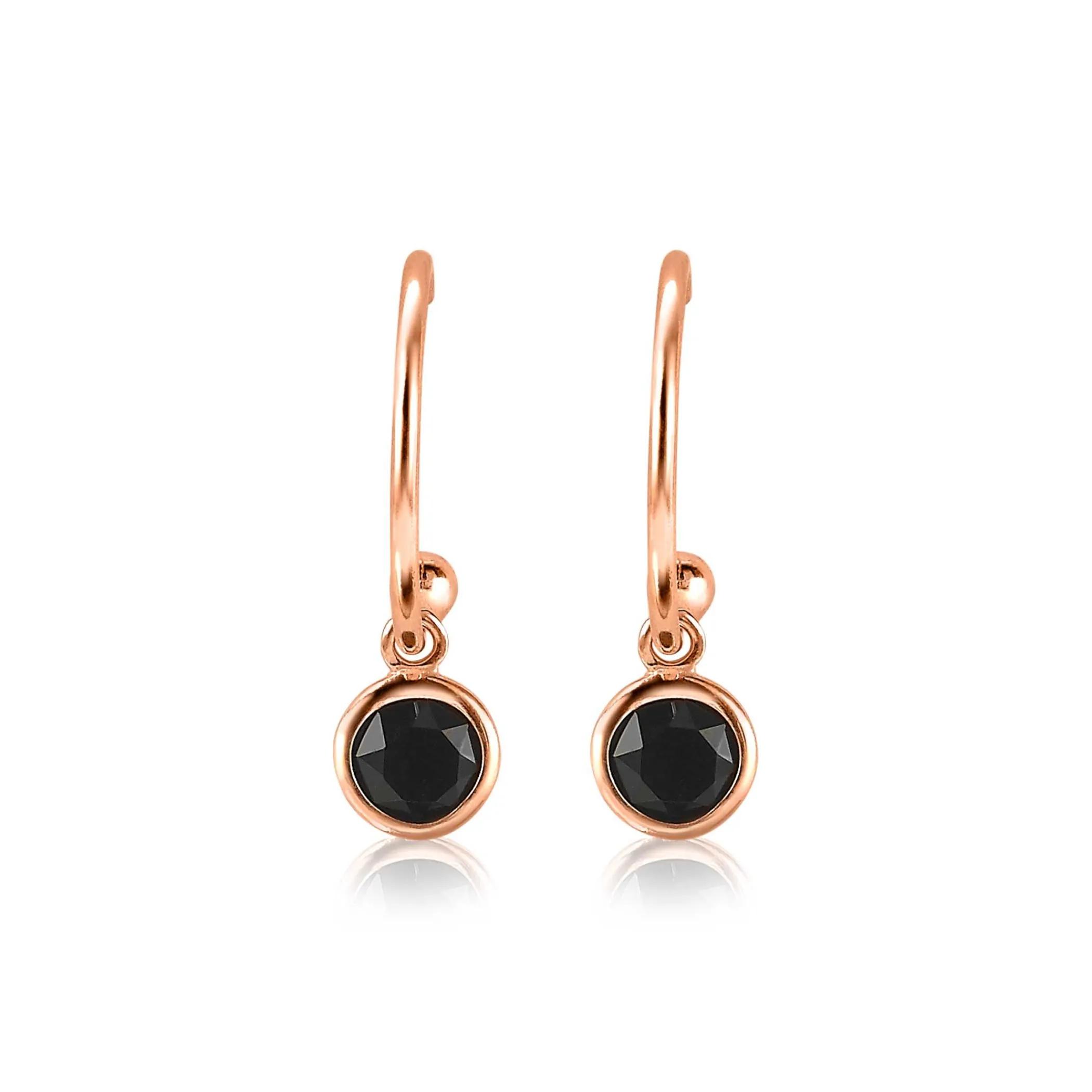 Outlet Zinzi zilveren rosé vergulde oorsieraden zwarte kleursteen 16mm ZIO1935RZ