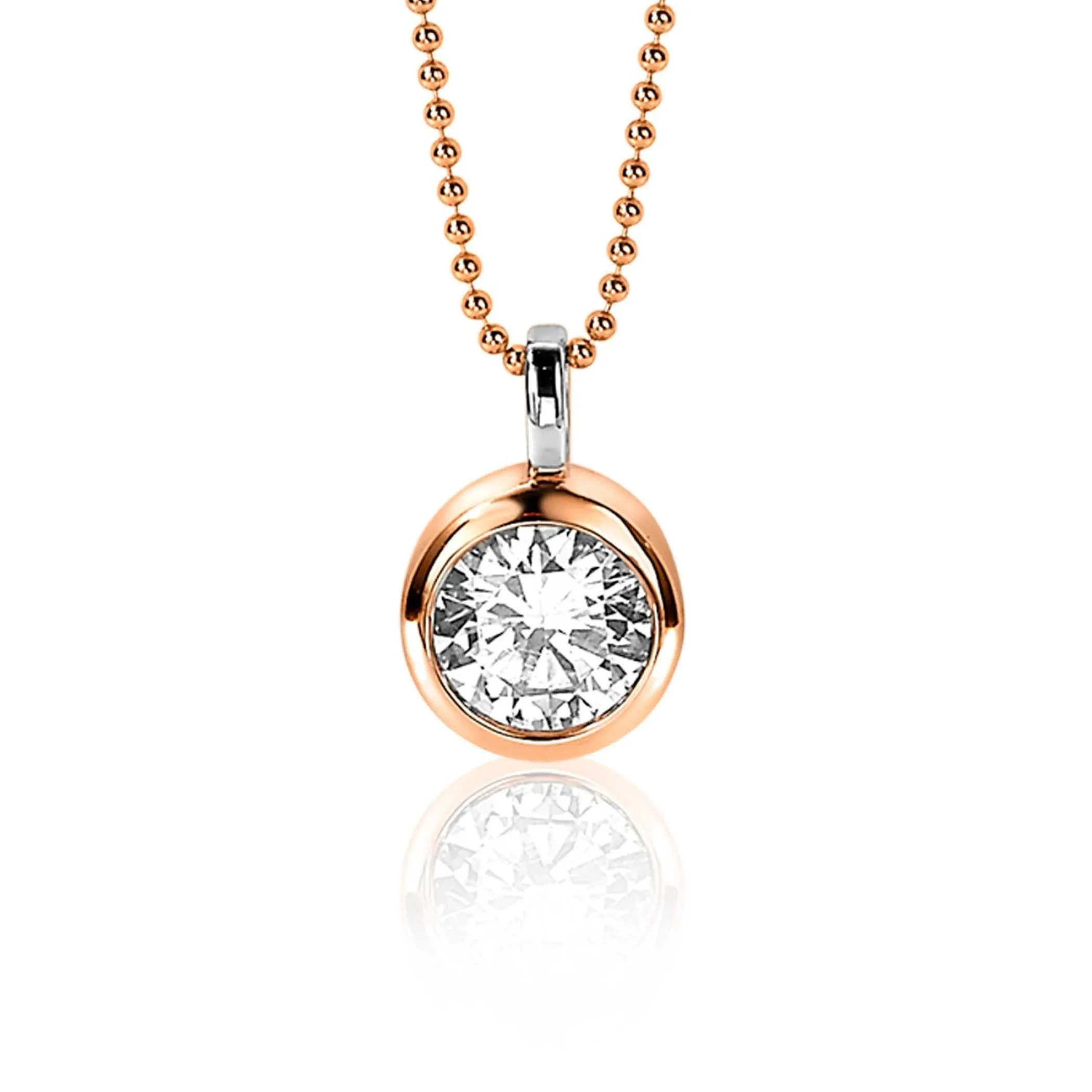 Clearance Zinzi zilveren rosé vergulde hanger rond witte zirconia ZIH3