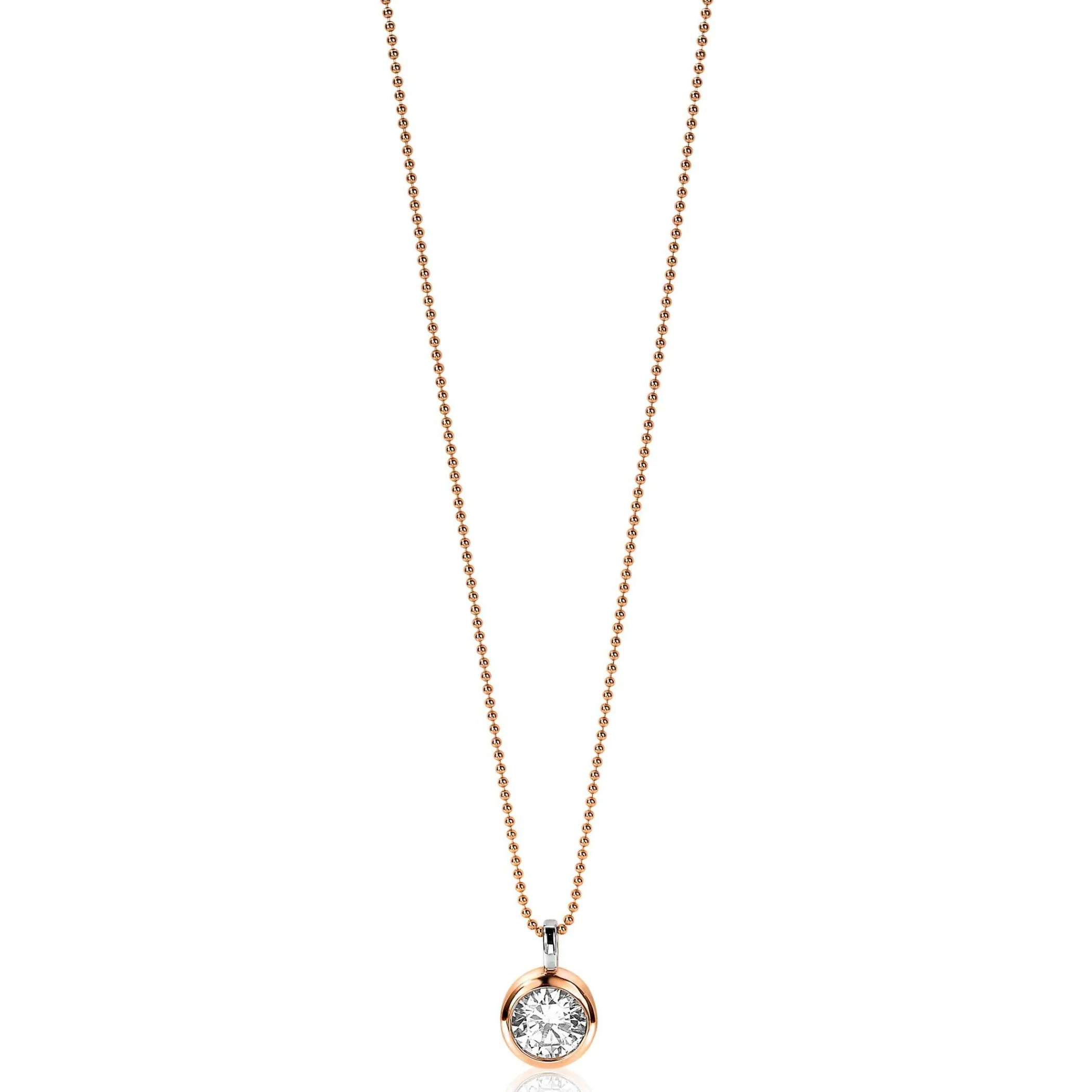 Clearance Zinzi zilveren rosé vergulde hanger rond witte zirconia ZIH3