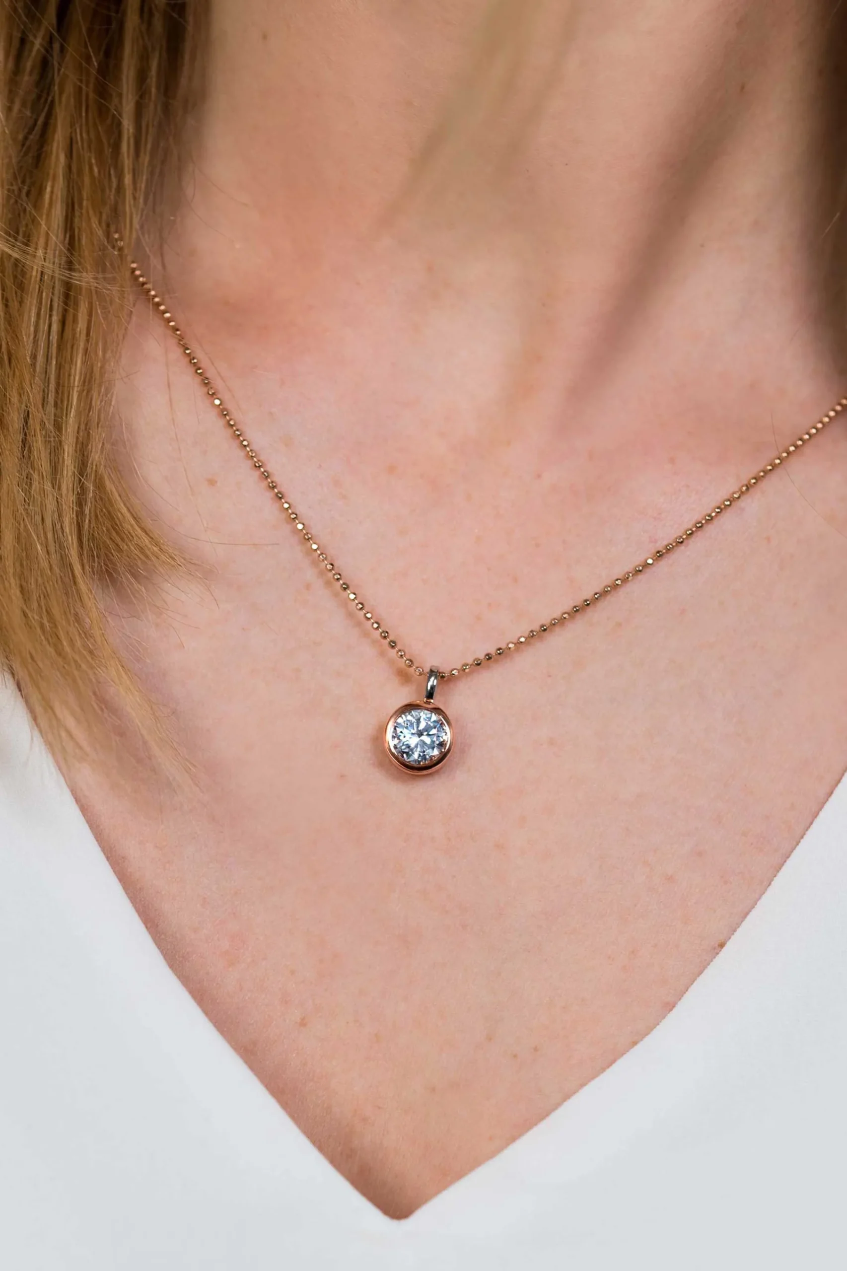 Clearance Zinzi zilveren rosé vergulde hanger rond witte zirconia ZIH3