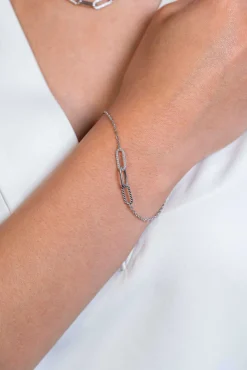 Sale Zinzi zilveren schakel armband met drie paperclip schakels, glad bewerkt witte zirconia's ZIA2330