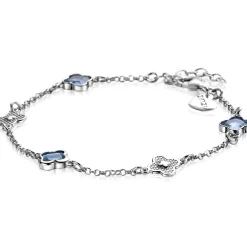 Best Zinzi zilveren schakel armband met twee zilveren en drie blauwe klavers 16-19cm ZIA2582