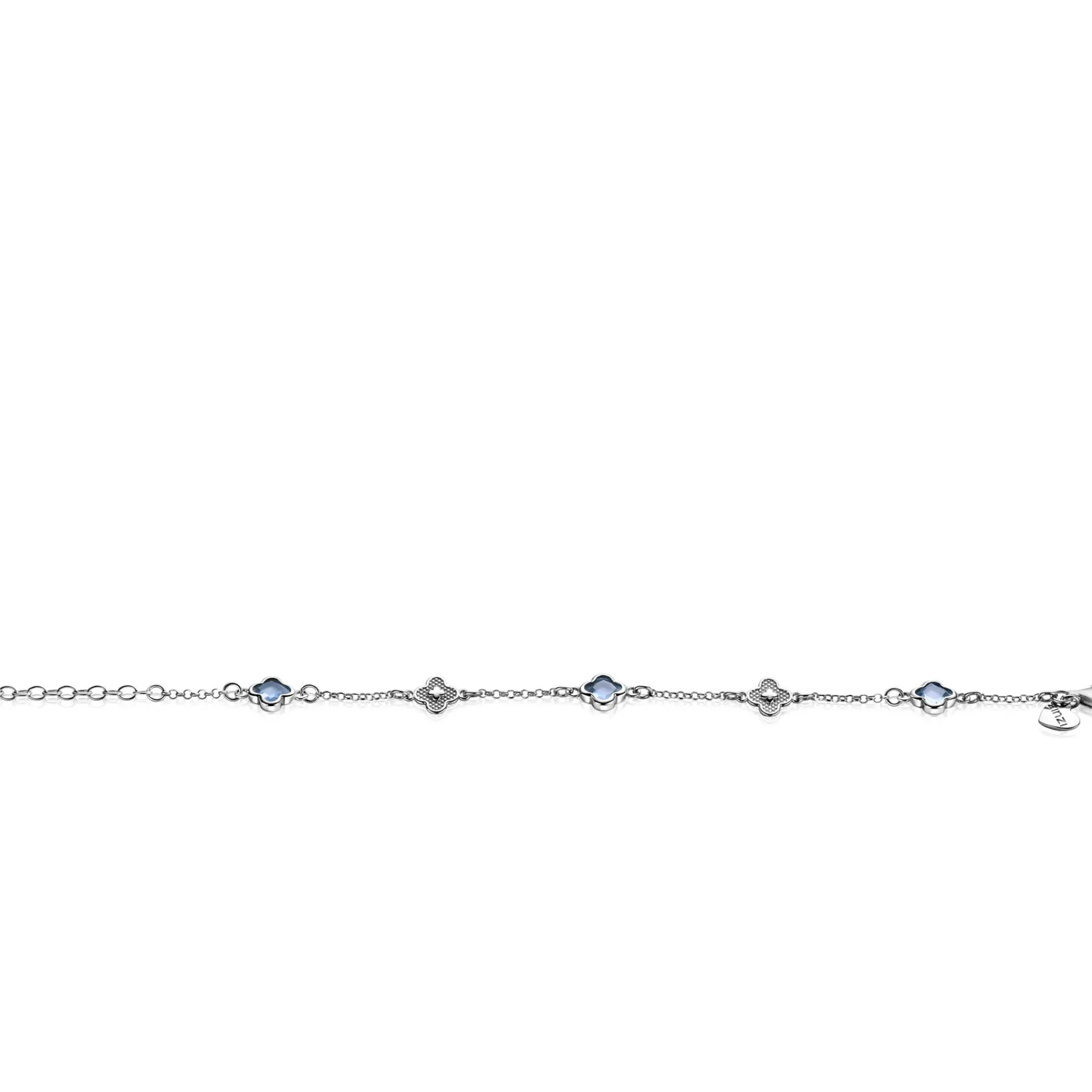 Best Zinzi zilveren schakel armband met twee zilveren en drie blauwe klavers 16-19cm ZIA2582