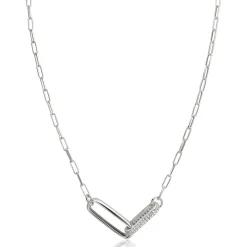 New Zinzi zilveren schakel ketting 45cm met 2 grote ovale schakels, bezet met witte zirconia ZIC2371