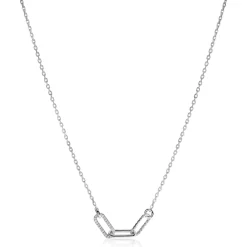 Hot Zinzi zilveren schakel ketting 45cm met drie paperclip schakels, glad bewerkt witte zirconia's ZIC2330