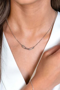 Hot Zinzi zilveren schakel ketting 45cm met drie paperclip schakels, glad bewerkt witte zirconia's ZIC2330