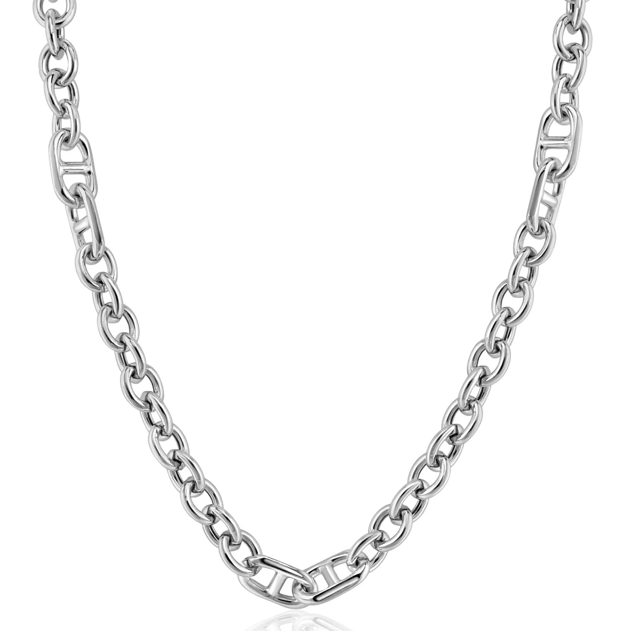 Hot Zinzi zilveren schakel ketting, waarbij ronde schakels zijn gecombineerd met trendy grotere marine schakels 7,4mm breed 42-45cm ZIC2580