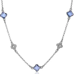New Zinzi zilveren schakel ketting met twee zilveren en drie blauwe klavers 40-45cm ZIC2582