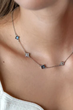 New Zinzi zilveren schakel ketting met twee zilveren en drie blauwe klavers 40-45cm ZIC2582