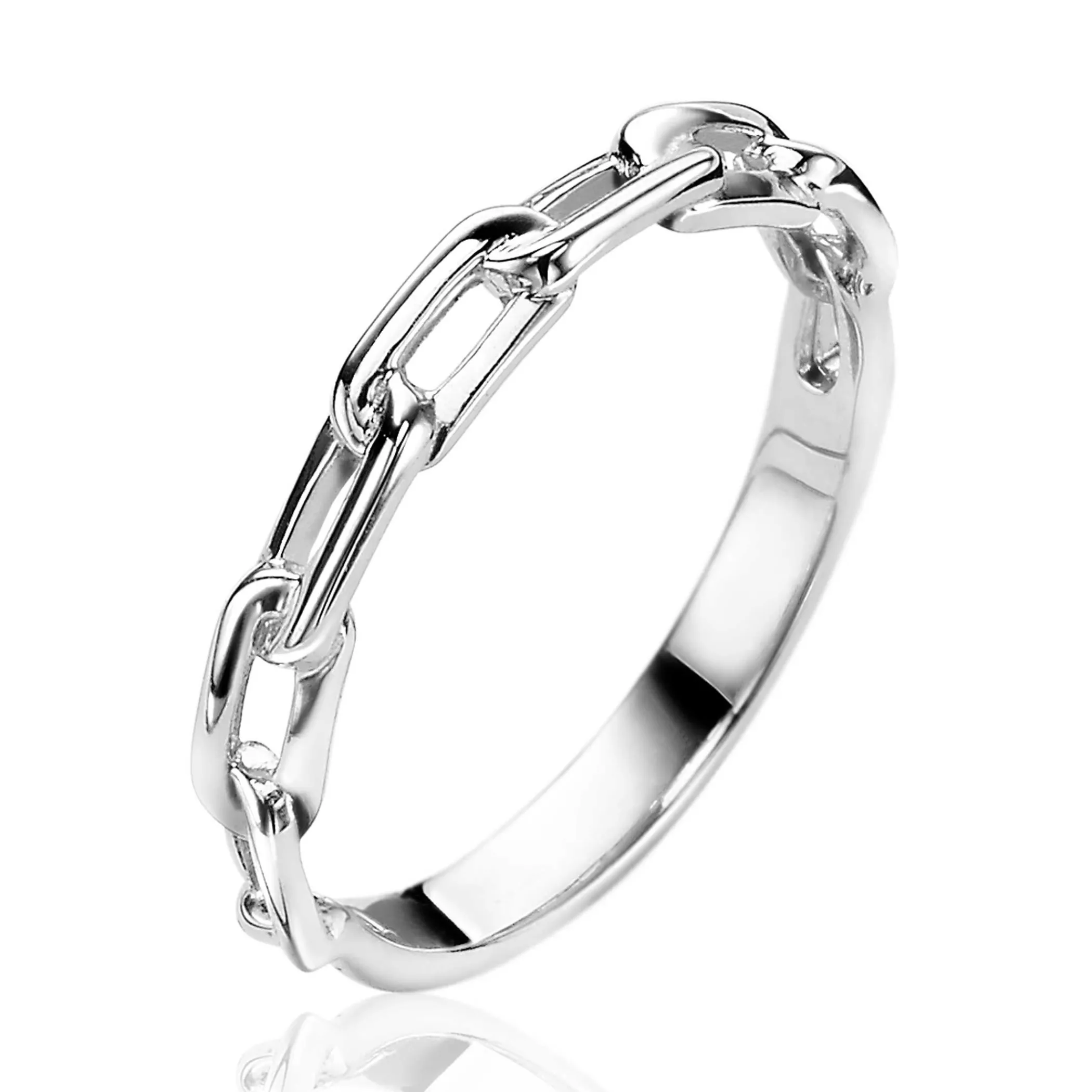 Outlet Zinzi zilveren schakel ring met ovale schakels ZIR2115