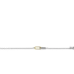 Clearance Zinzi zilveren schakelarmband met twee verbonden ovale schakels: ene gold plated, ander bezet met witte zirkonia's ZIA2758