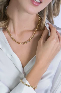 Sale Zinzi zilveren schakelcollier 14K geel verguld ovaal en jasseron schakel 45cm ZIC2154G