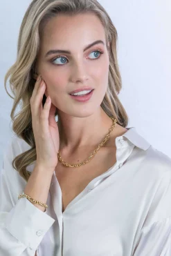Sale Zinzi zilveren schakelcollier 14K geel verguld ovaal en jasseron schakel 45cm ZIC2154G