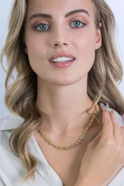 Sale Zinzi zilveren schakelcollier 14K geel verguld ovaal en jasseron schakel 45cm ZIC2154G