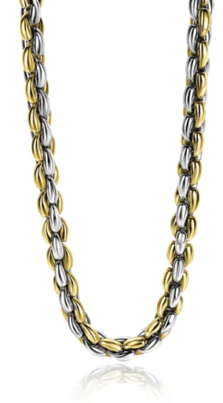 Online Zinzi zilveren schakelcollier geel verguld 7mm breed 45cm ZIC1290