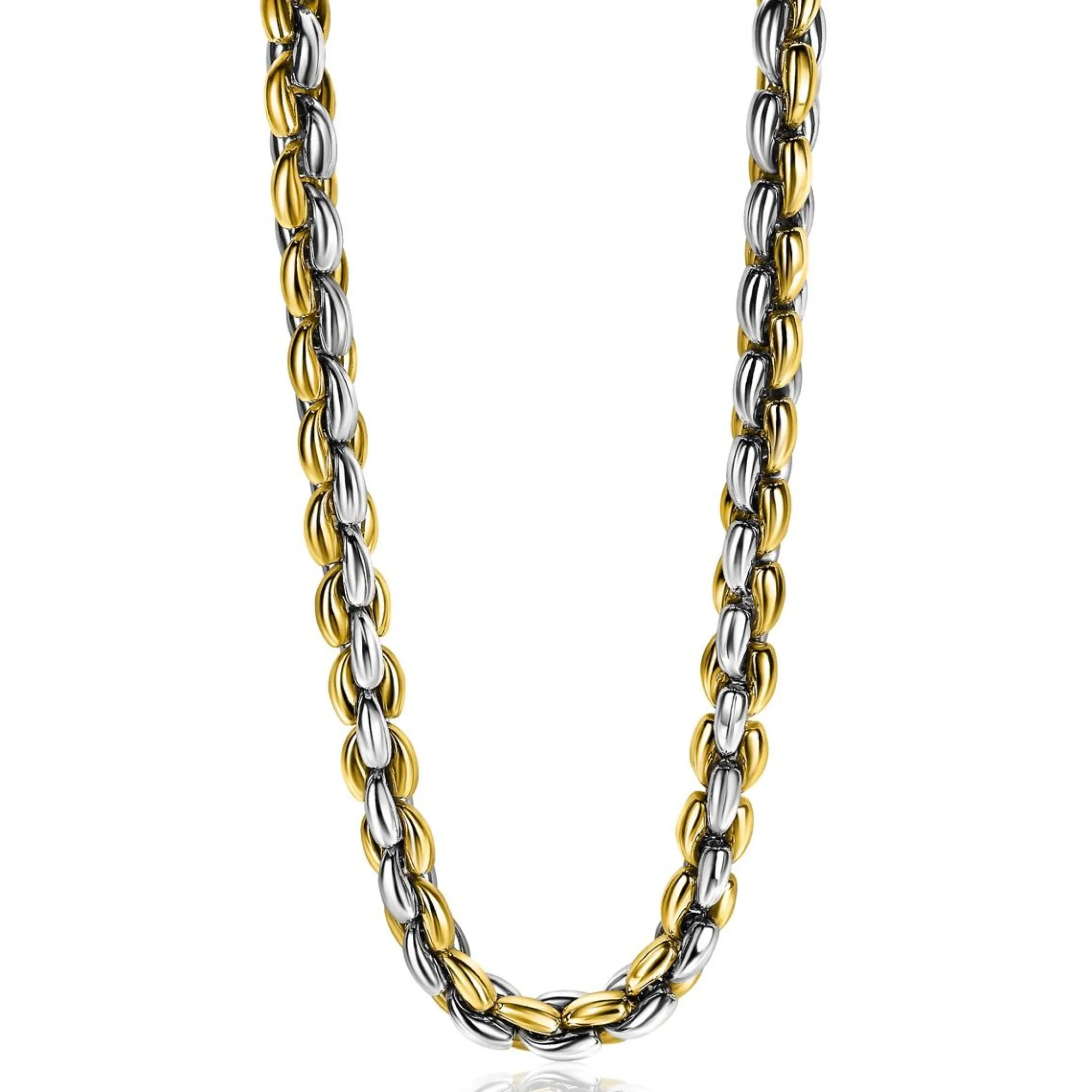 Online Zinzi zilveren schakelcollier geel verguld 7mm breed 45cm ZIC1290