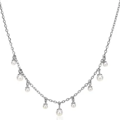 Outlet Zinzi zilveren schakelketting met negen ronde witte glasparels in verschillende groottes, speels verdeeld over de ketting 40-45cm ZIC2623