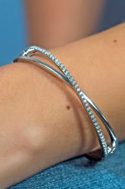 New Zinzi zilveren slavenarmband kruislings wit ZIA1569
