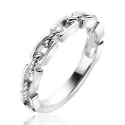 Zinzi zilveren stoere schakelring (3,7mm breed) met rechthoekige gladde schakels en gedraaide tussen-schakels ZIR2394