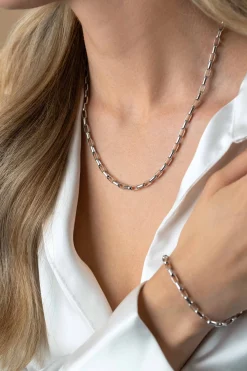 Online Zinzi zilveren stoere schakelketting 45cm met rechthoekige schakels 3,8mm breed ZIC2514