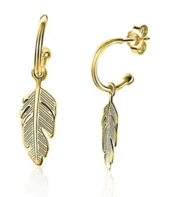 New Zinzi zilveren trendy oorsieraden 14K geel verguld veertje ZIO1867G