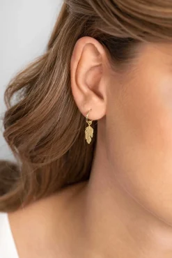 New Zinzi zilveren trendy oorsieraden 14K geel verguld veertje ZIO1867G