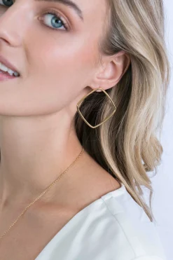 Hot Zinzi zilveren trendy oorstekers 14K geel verguld 44mm vierkant open ZIO2095G