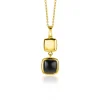 New Zinzi zilveren tweezijdige hanger 14K geel verguld vierkant met zwarte onyx en wit parelmoer 30mm ZIH2257G (zonder collier)