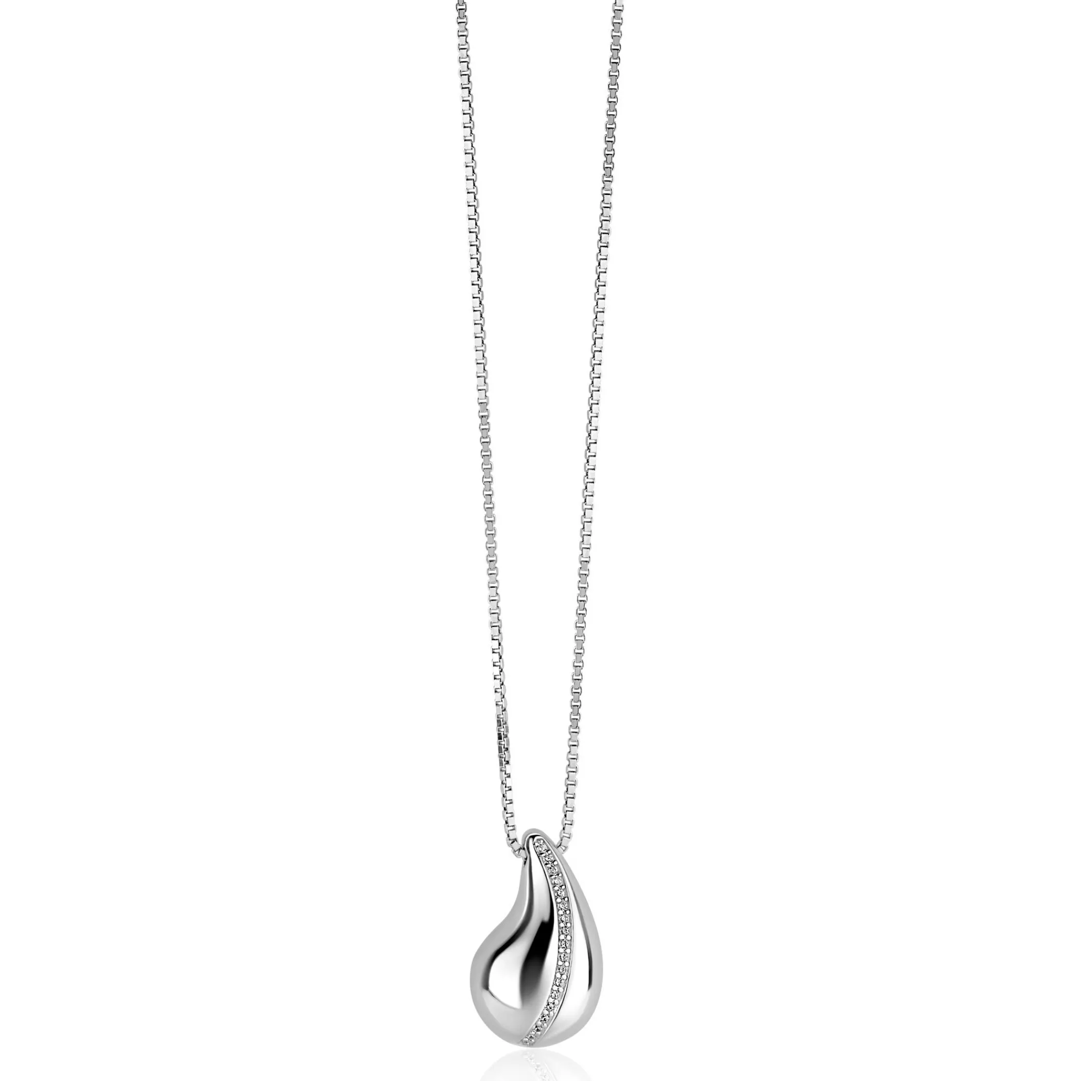 Best Zinzi zilveren venetiaanse ketting 45-48cm met druppelvormige hanger 20mm, golvende rij witte zirkonia's ZIC2707