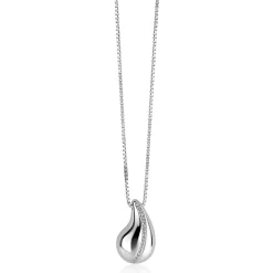 Best Zinzi zilveren venetiaanse ketting 45-48cm met druppelvormige hanger 20mm, golvende rij witte zirkonia's ZIC2707