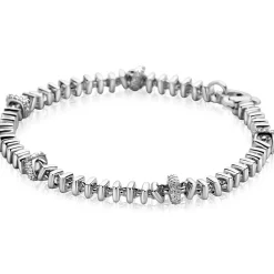 Hot Zinzi zilveren vierkante schakel armband 6mm breed afwisselend bezet met witte zirkonia's 19cm ZIA2678