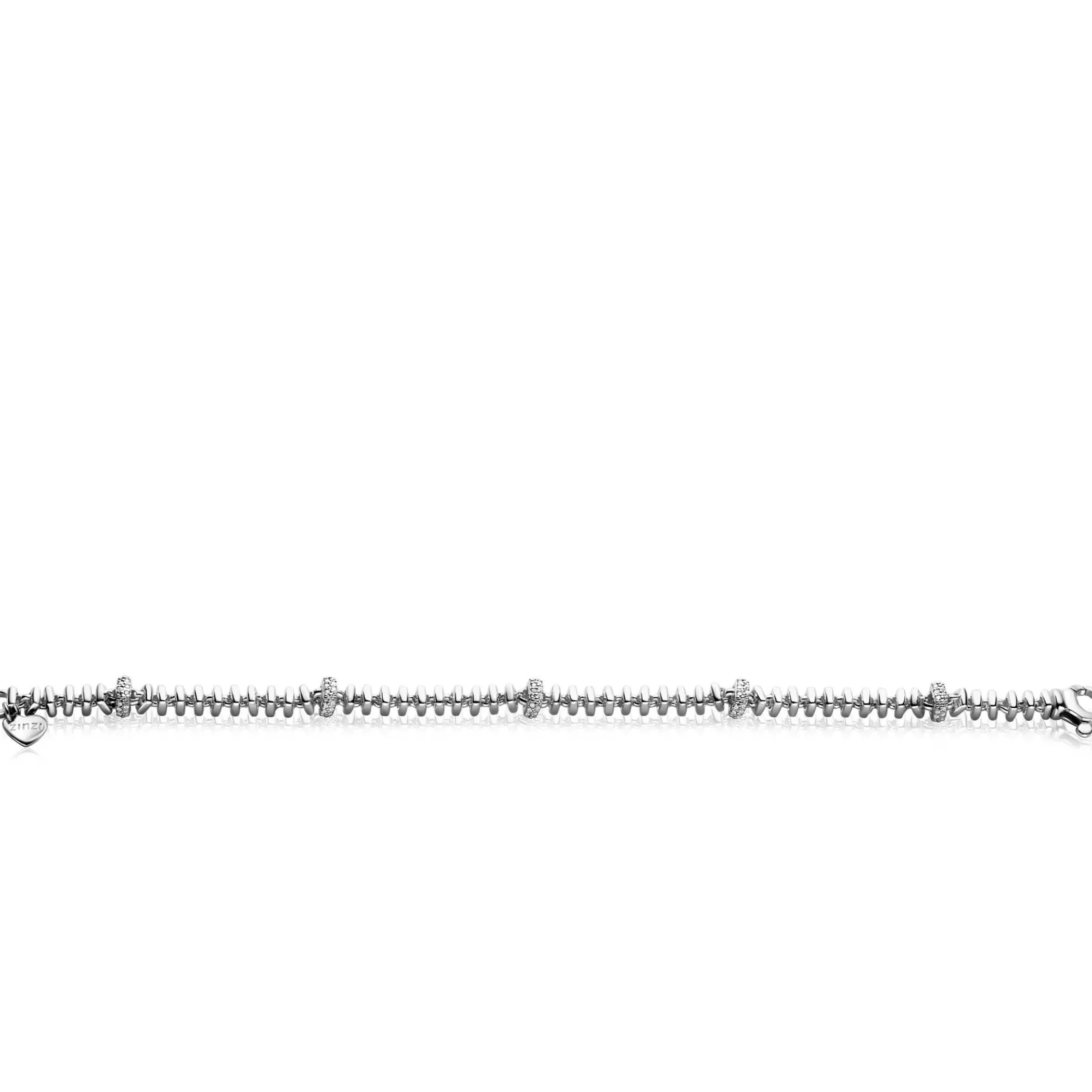 Hot Zinzi zilveren vierkante schakel armband 6mm breed afwisselend bezet met witte zirkonia's 19cm ZIA2678
