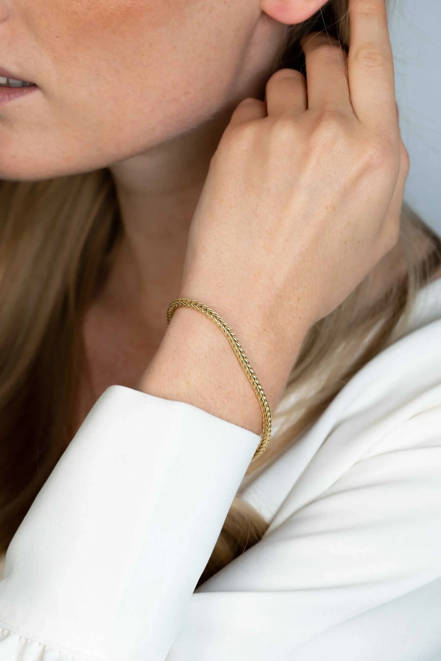 Outlet Zinzi zilveren vossenstaart armband 14K geel verguld 4mm breed ZIA1925G