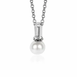 Sale Zinzi zilveren witte parelhanger met witte baquette geslepen zirconia ZIH2135 (zonder collier)