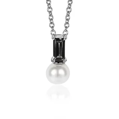 Outlet Zinzi zilveren witte parelhanger met zwarte baquette geslepen zirconia ZIH2135Z (zonder collier)