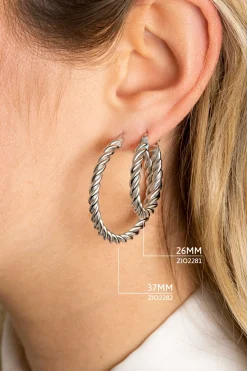 Sale Zinzi zilveren wokkel oorringen met gedraaide buis 26x4mm ZIO2281
