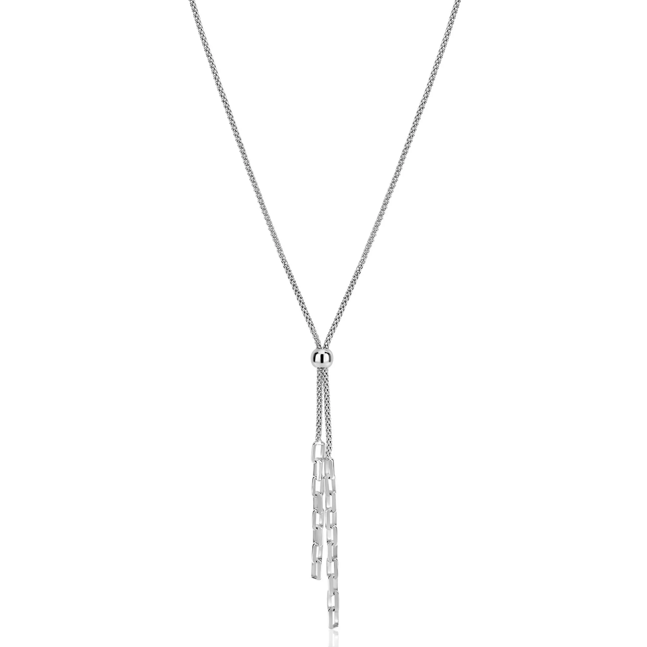 Clearance Zinzi zilveren Y-collier 43–46cm met popcorn schakel en twee bungelende kettinkjes ZIC2710