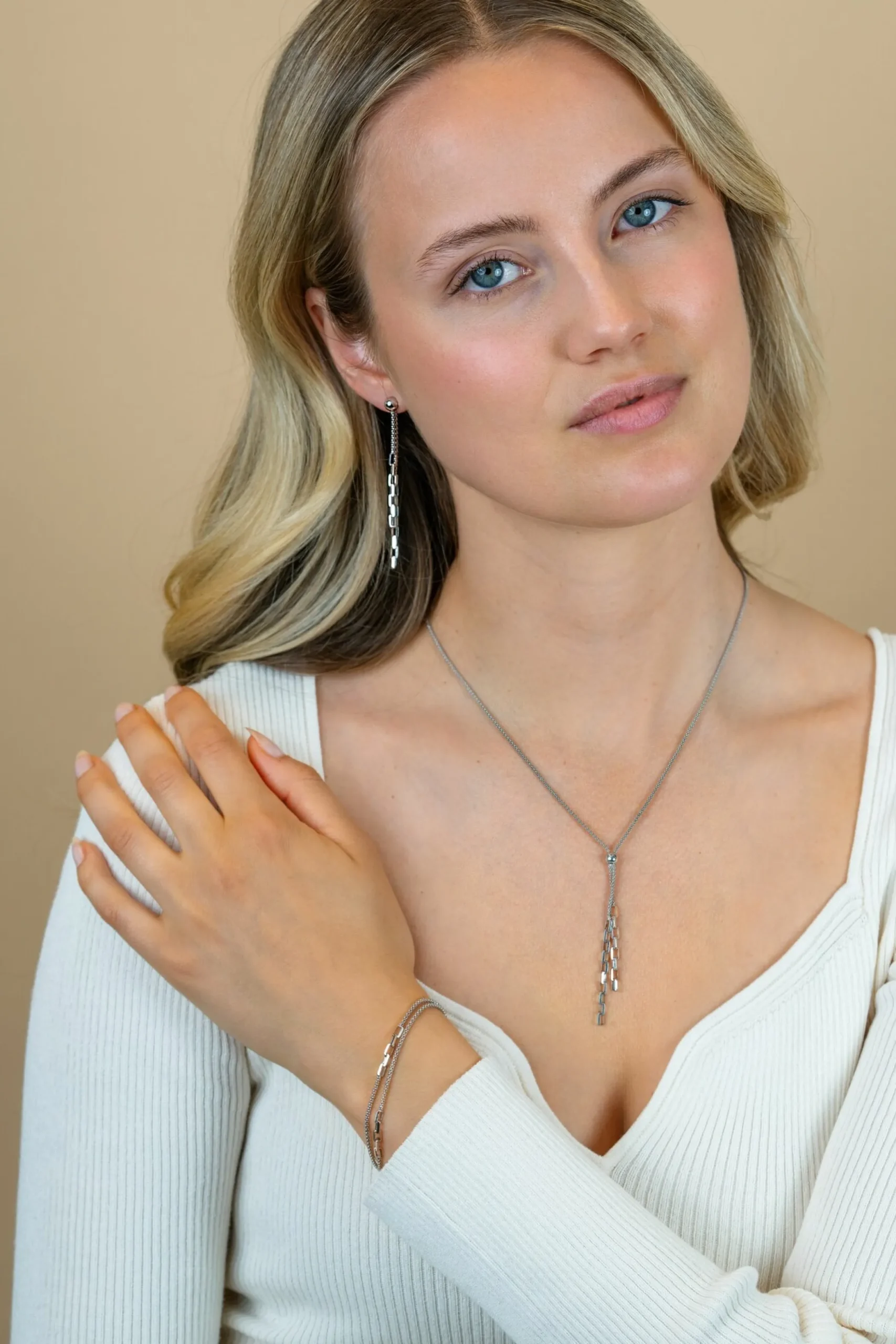 Clearance Zinzi zilveren Y-collier 43–46cm met popcorn schakel en twee bungelende kettinkjes ZIC2710