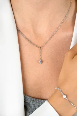 Discount Zinzi zilveren Y-collier met subtiele schakels, bungelend witte ronde zirkonia 42-45cm ZIC2660