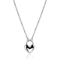 Outlet Zinzi zilvereren schakelketting met hartvormige slot hanger 18mm breed 42-45 cm ZIC2673